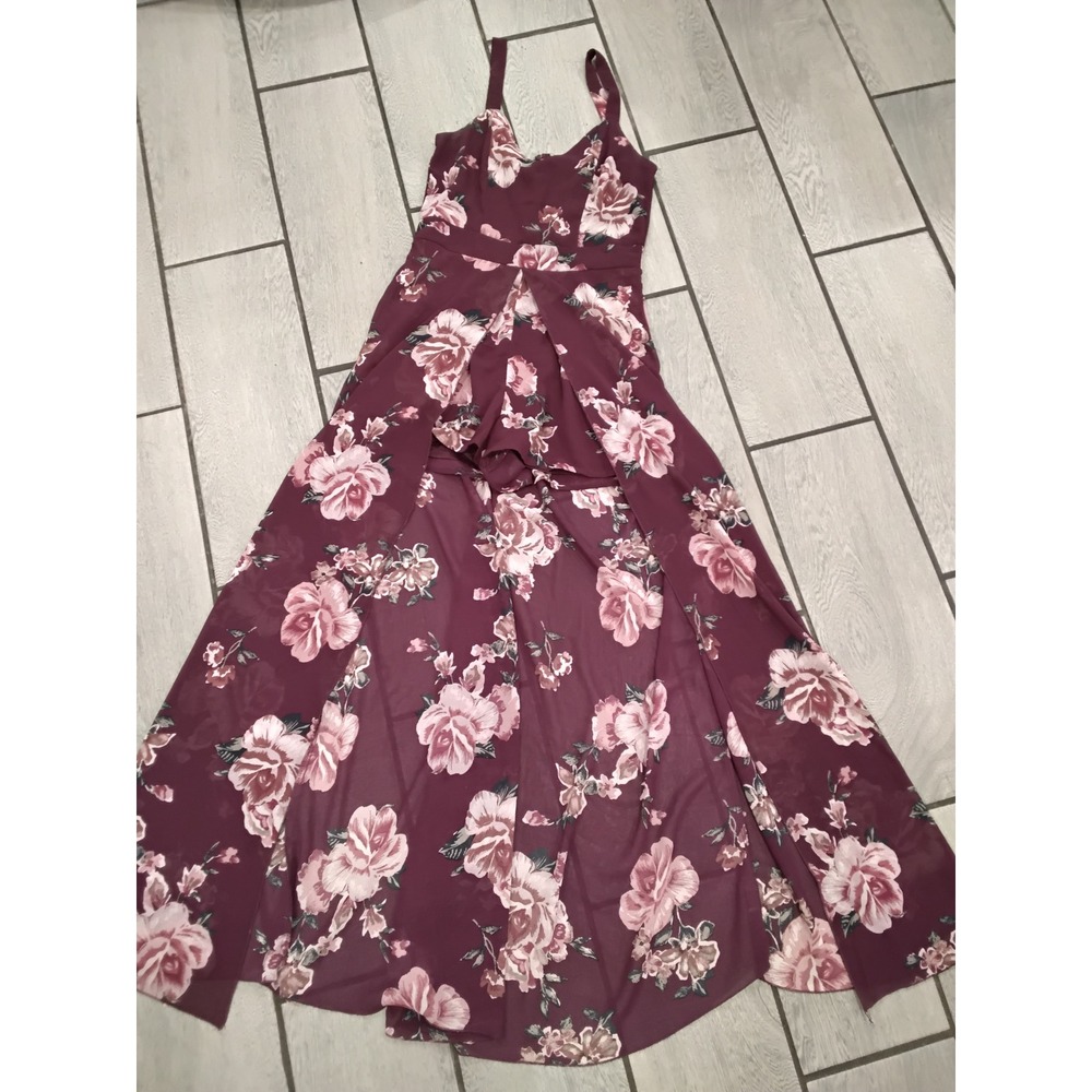Charlotte Russe Floral Maxi Romper Dress Burgundy Wine Pink Rose Small JYD1000
